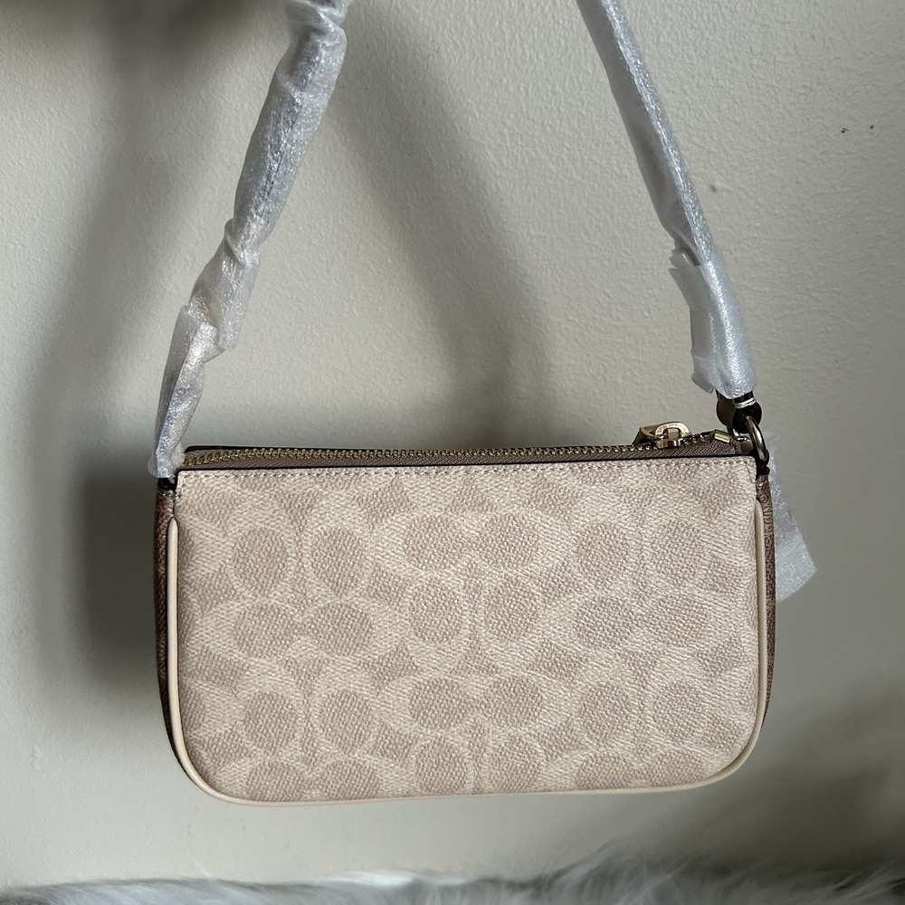 Coach Nolita 19 Sand Tan Signature Canvas Leather Wristlet Bag NEW - Picture 2 of 9